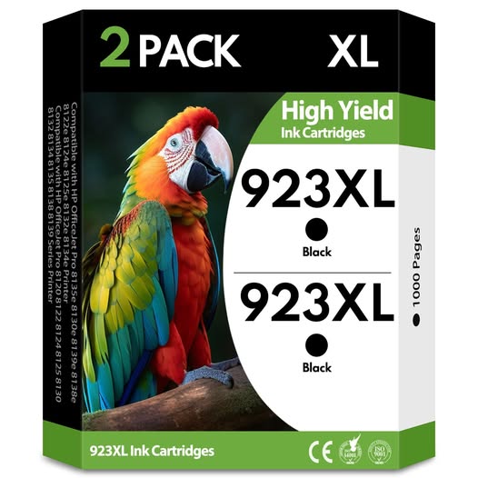 923XL Black Ink Cartridges 2 Pack High Yield Replacement for HP 923 923e